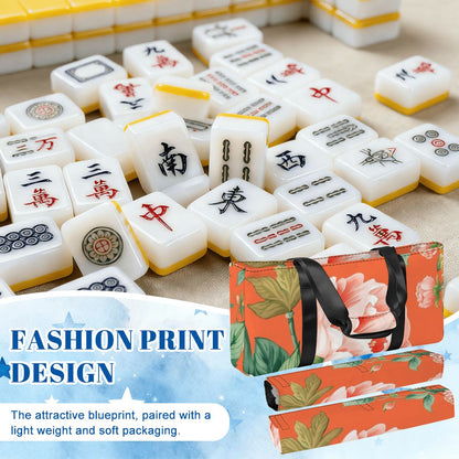 Orange Asian Blossom Bundle Mahjong Bag Set For Tiles And Racks - Splash of Color Co.