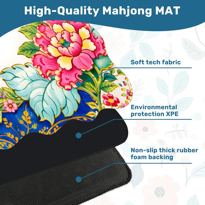 Tobacco Leaf Asian Chinoiserie Floral Scalloped Mahjong Mat - Splash of Color Co.
