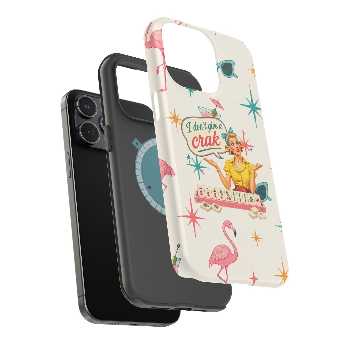 Funny Mahjong Tropical Flamingo Phone Case — “I Don’t Give a Crak” Magnetic Impact-Resistant Case