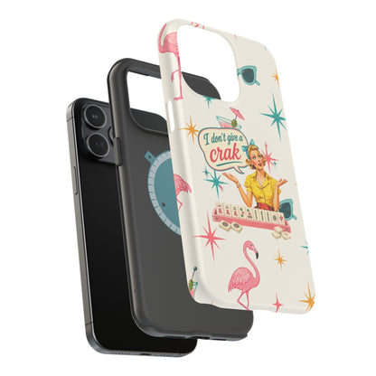Funny Mahjong Tropical Flamingo Phone Case — “I Don’t Give a Crak” Magnetic Impact-Resistant Case
