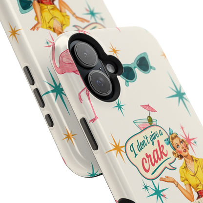 Funny Mahjong Tropical Flamingo Phone Case — “I Don’t Give a Crak” Magnetic Impact-Resistant Case