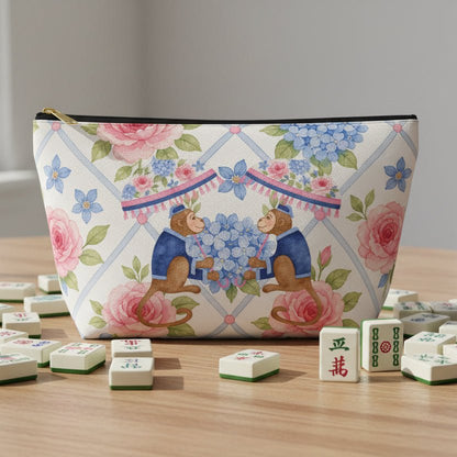 Floral Monkey Hydrangea Roses Vintage Charm Mahjong Tile Accessory Pouch w T - bottom - Splash of Color Co.