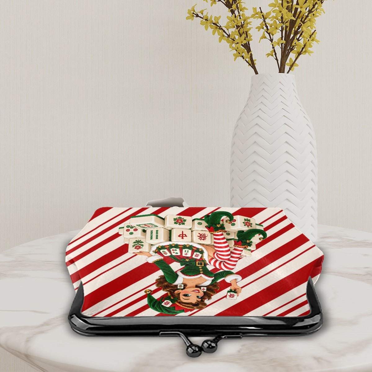 Sexy Vixen Christmas Elf Women's Leather Kiss Lock Coin Purse - Splash Of Mahj And Color Co.