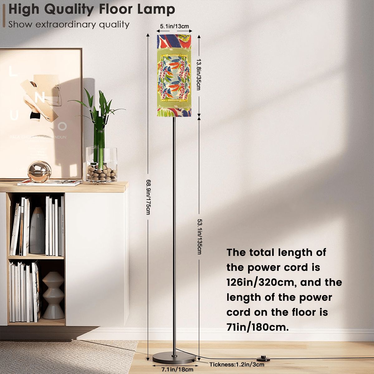 Heritage Floral Green Coral Blue Floor Lamp Modern Standing Lamp
