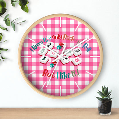 Mahjong Dice Wall Clock — "I Know It’s Only Rack ‘n’ Roll But I Like It" Pink Plaid - Splash of Color Co.