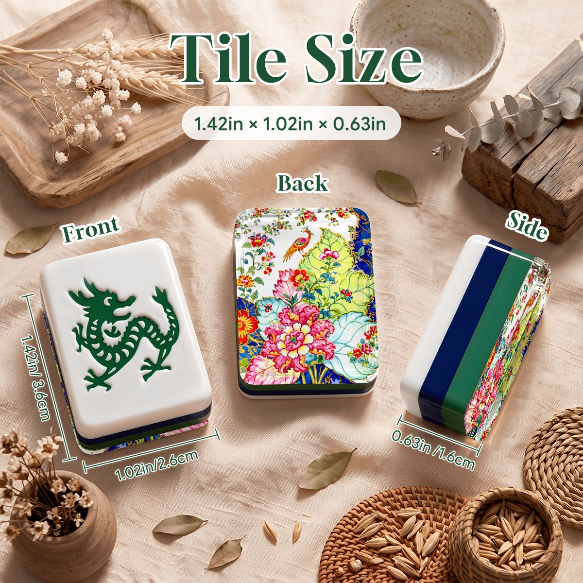 Tobacco Leaft 4Layer American Mahjong Tiles Blue Green With Carry Case - Splash Of Mahj And Color Co.