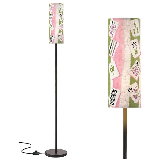 Mahjong Tiled Designed Pink Green Striped Reading Nook Floor Lamp