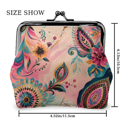 Bejeweled Boho Watercolor Women's Leather Kiss Lock Coin Purse - Splash Of Mahj And Color Co.