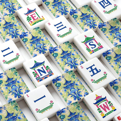 Asian Pagoda Green Blue Watercolor American Mahjong Pastel Chinoiserie Tiles And Carry Case