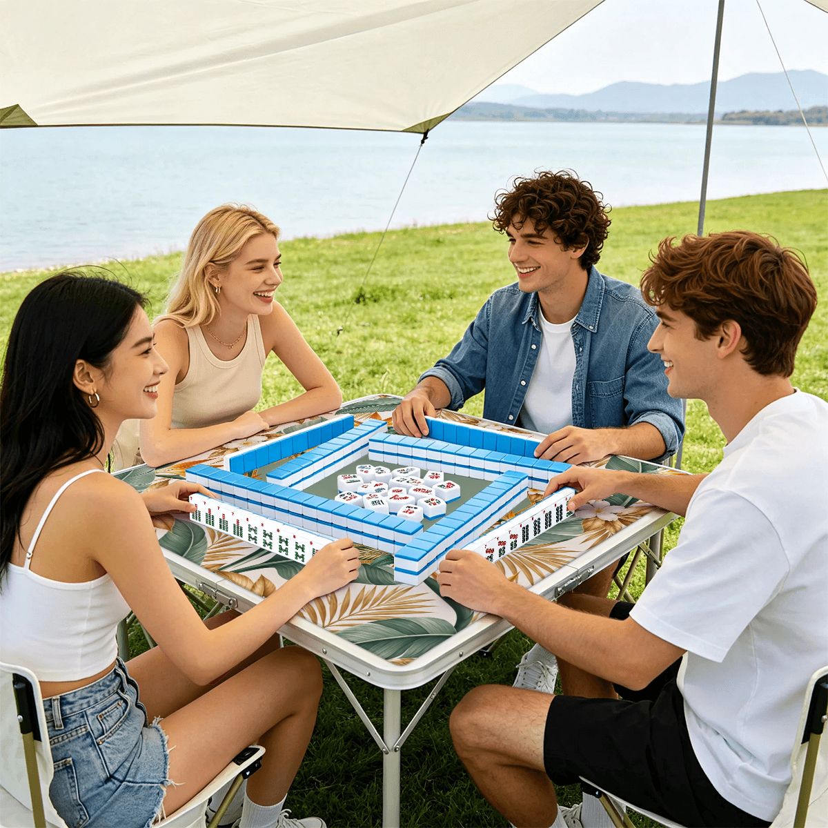 Lotus Palm Society Mahjong Mat Sleek Surface