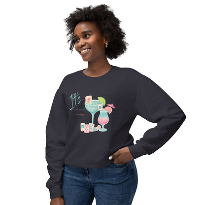 Mahjong Cocktail Funny It's Kong O'Clock Somewhere Unisex Lightweight Crewneck Sweatshirt