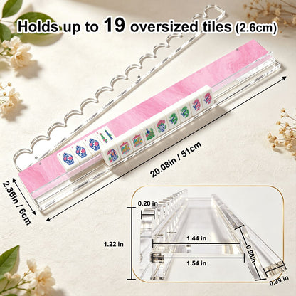 Pink Marbled Extended Mahjong Rack Set of 4  Scalloped Magnetic Tile Pusher 20'