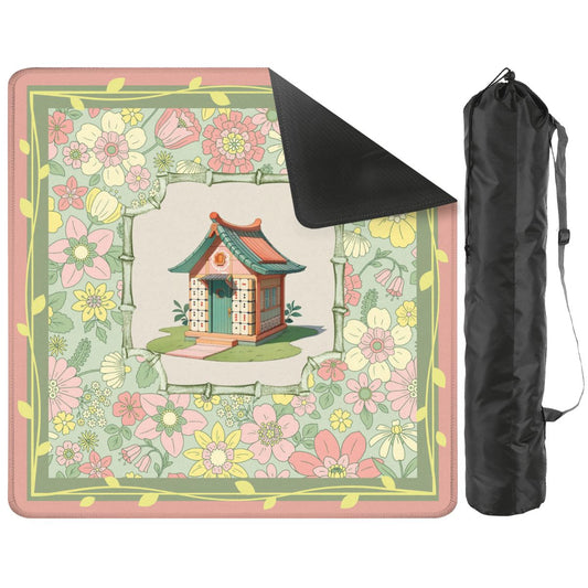 Floral Heritage Mahjong Mat, Whimsical Mahj House Pink Green Preppy Game Mat