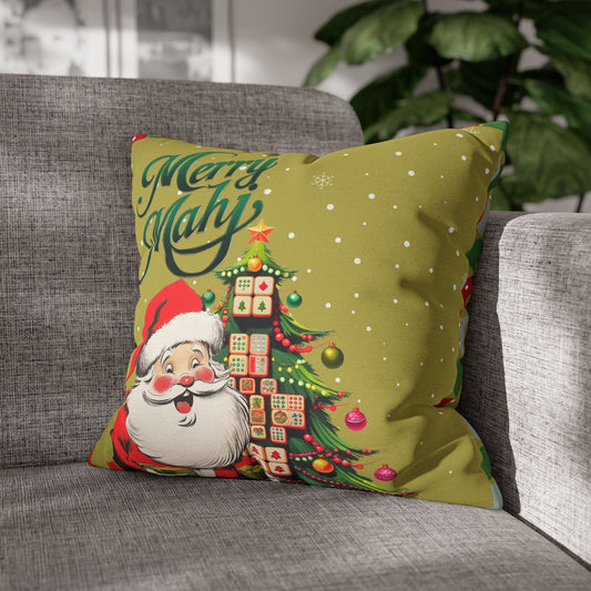 Merry Mahj Mahjong Christmas Festive Pillowcase, Whimsical Holiday Accent Pillowcase