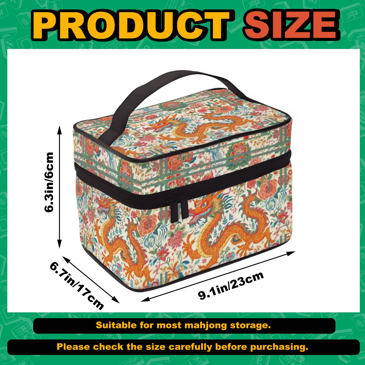 Majestic Dragon Floral Orange, Green Portable Mahjong Bag - Splash of Color Co.