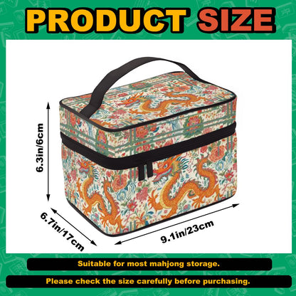 Majestic Dragon Floral Orange, Green Portable Mahjong Bag - Splash of Color Co.