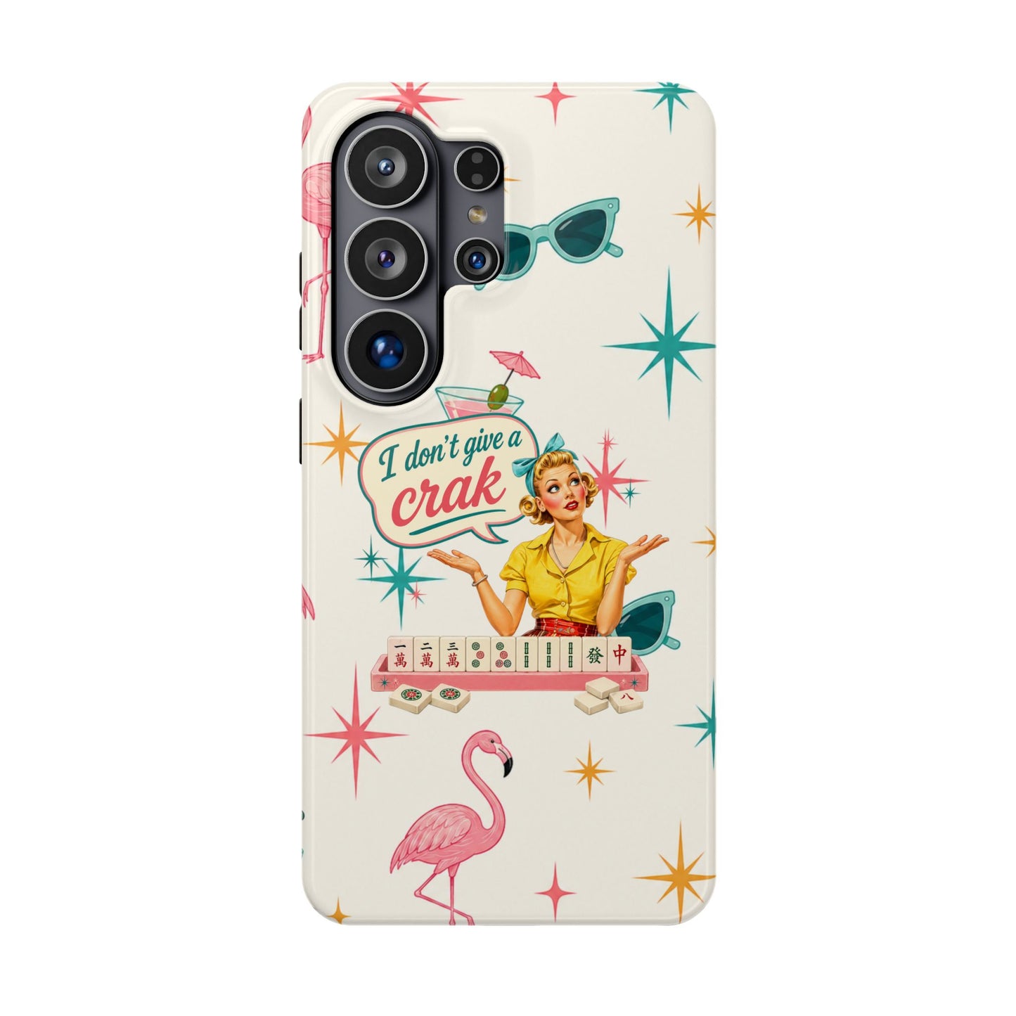 Funny Mahjong Tropical Flamingo Phone Case — “I Don’t Give a Crak” Magnetic Impact-Resistant Case