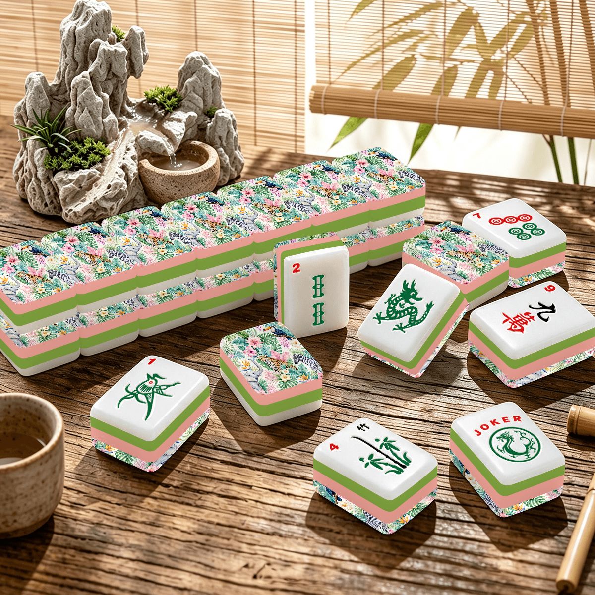 Jungle Love Traditioanl 4 Layer American Mahjong Tiles Set And Carry Case - Splash Of Mahj And Color Co.