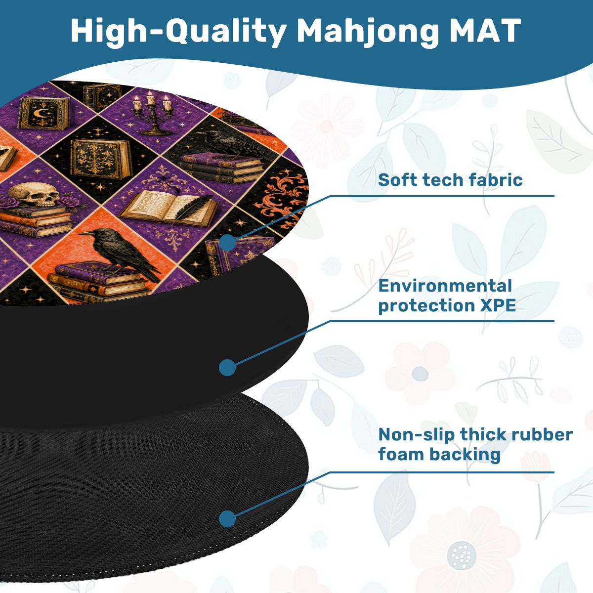 Harlequin Poe Halloween Fall Round Mahjong Mat