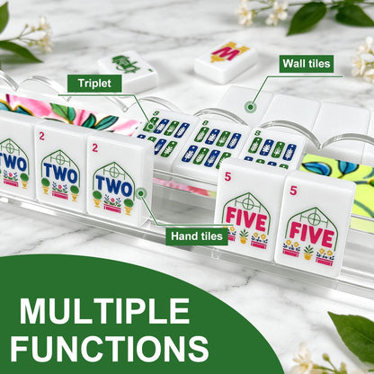 Tobacco Leaf Designed Extended Mahjong Rack Set of 4 Scalloped Magnetic Tile Pusher 20' - Splash Of Mahj And Color Co.