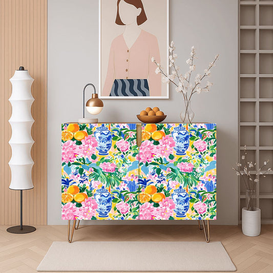 Chinoiserie Citrus Blossom, Ginger Jars Floral Modern Wooden Storage Cabinet - Splash of Color Co.