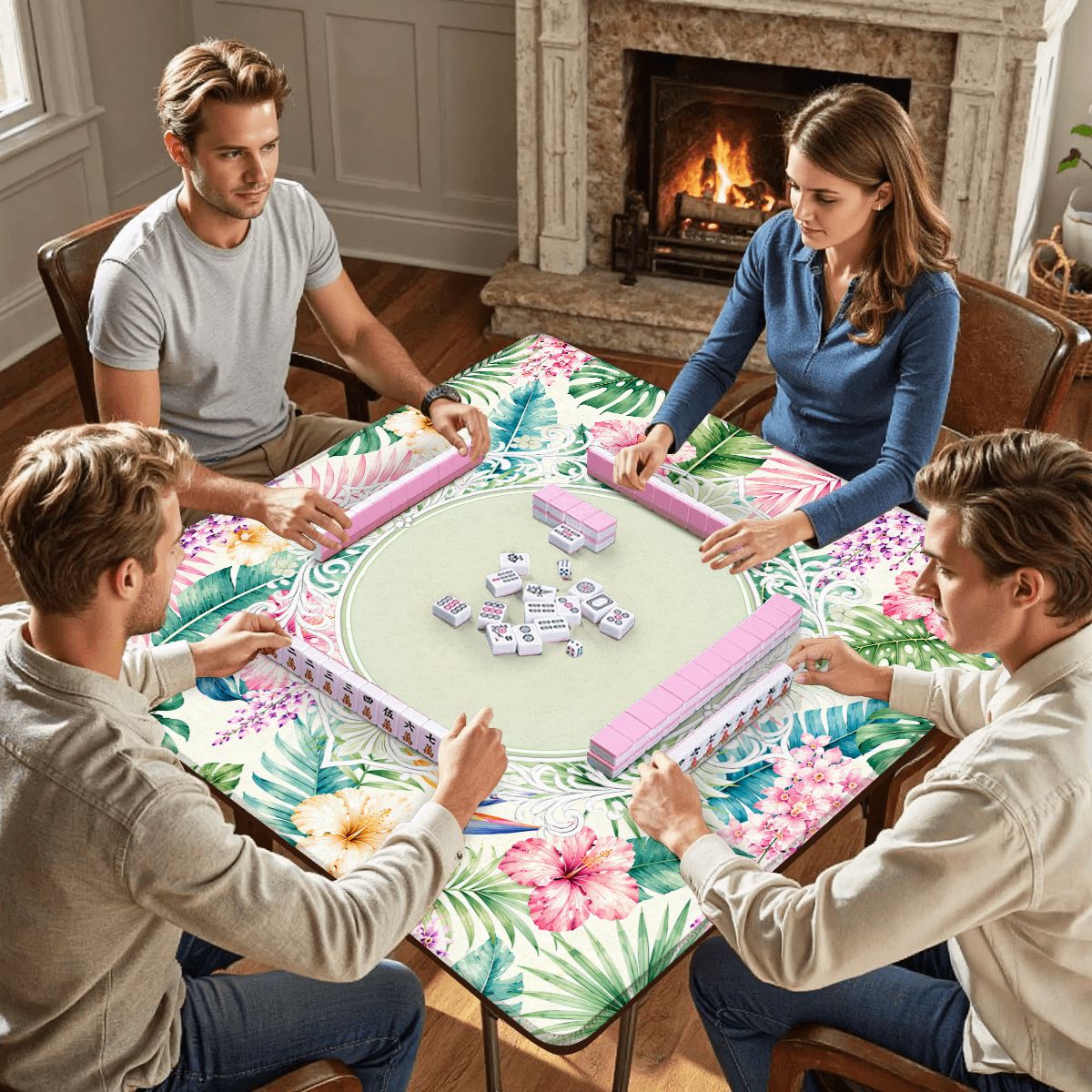 Jungle Love Pastel Chinoiserie Mahjong Mat