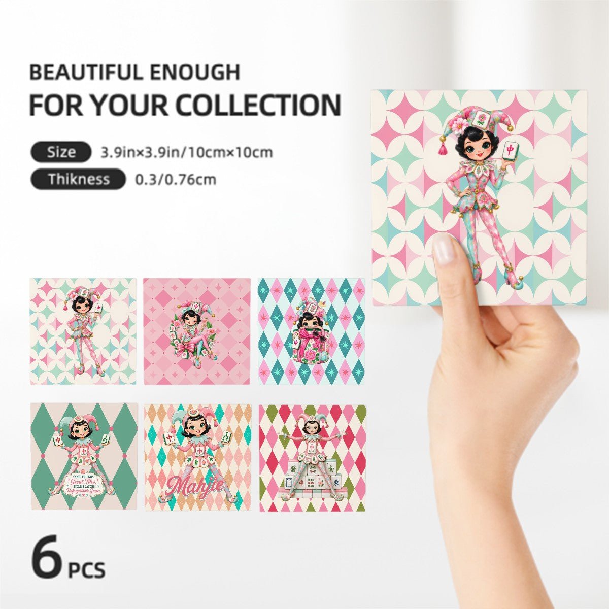 Mahjie The Mascot Mahjong Table Ceramic Coaster Set - Splash Of Mahj And Color Co.