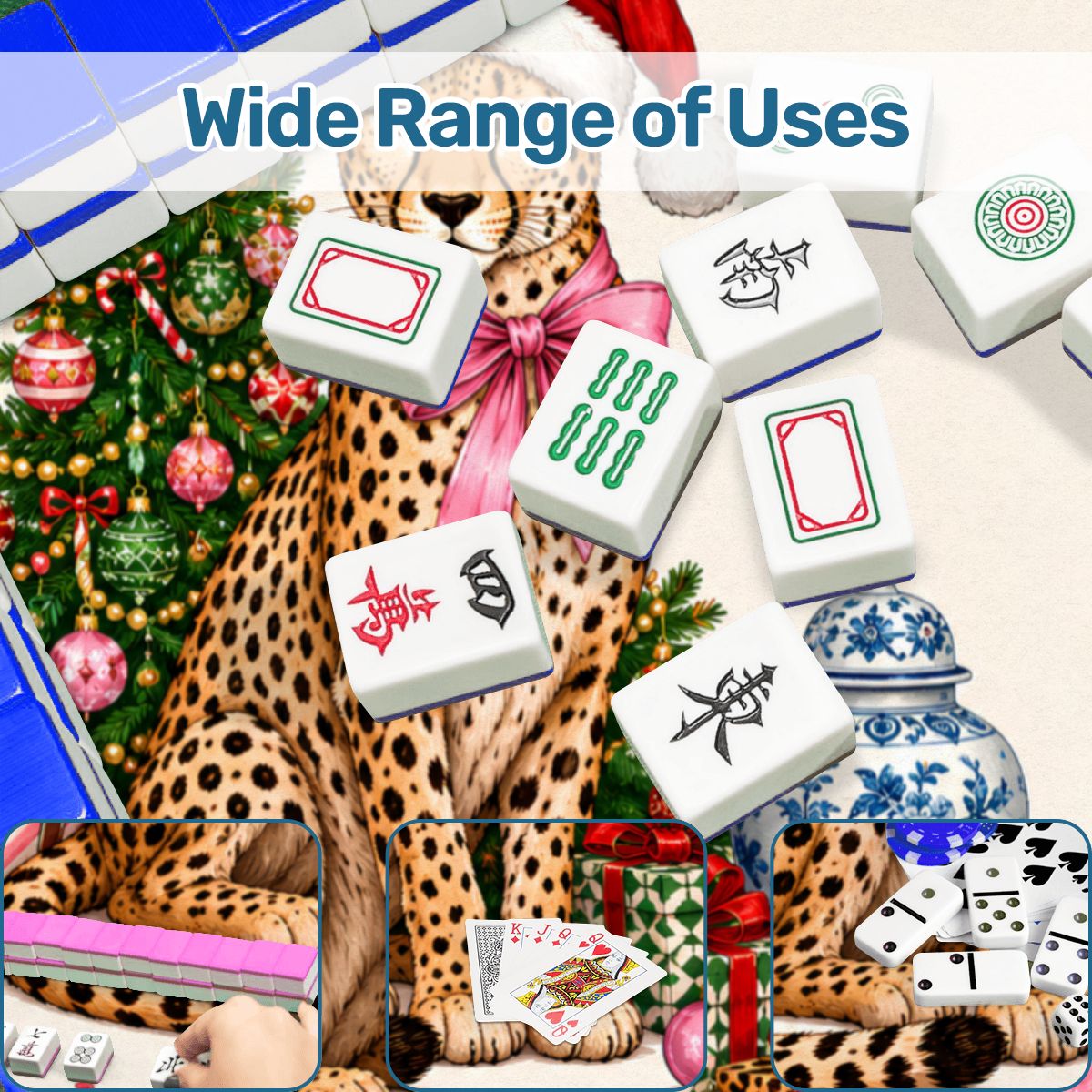 Leopard Luxe Holiday Collection Mahjong Christmas Mat - Splash Of Mahj And Color Co.