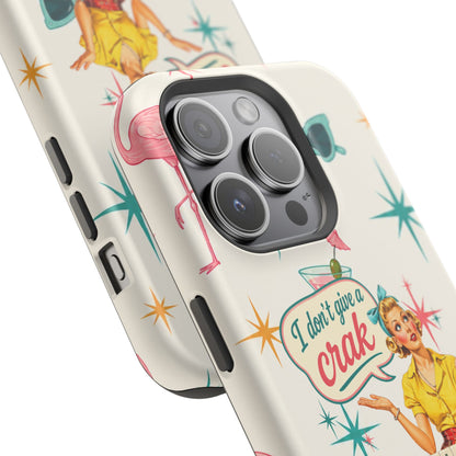 Funny Mahjong Tropical Flamingo Phone Case — “I Don’t Give a Crak” Magnetic Impact-Resistant Case
