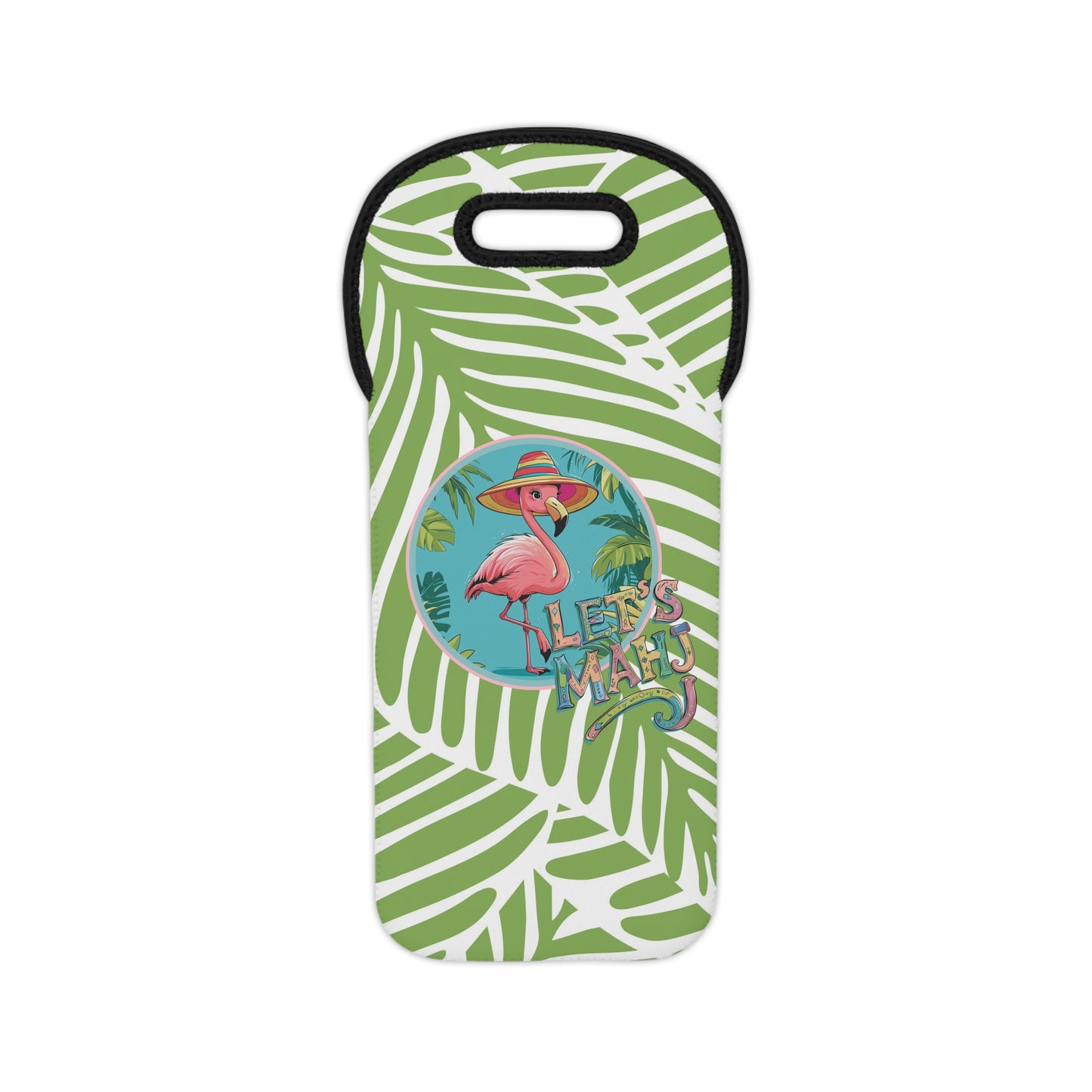 Wine Tote — Tropical Flamingo "Let's Mahj" Neoprene Wine Carrier - Splash of Color Co.