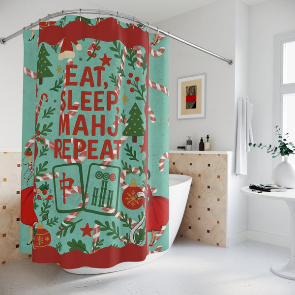 Mahjong Christmas Bathroom Shower Curtain Eat, Sleep, Mahj, Repeat - Splash of Color Co.