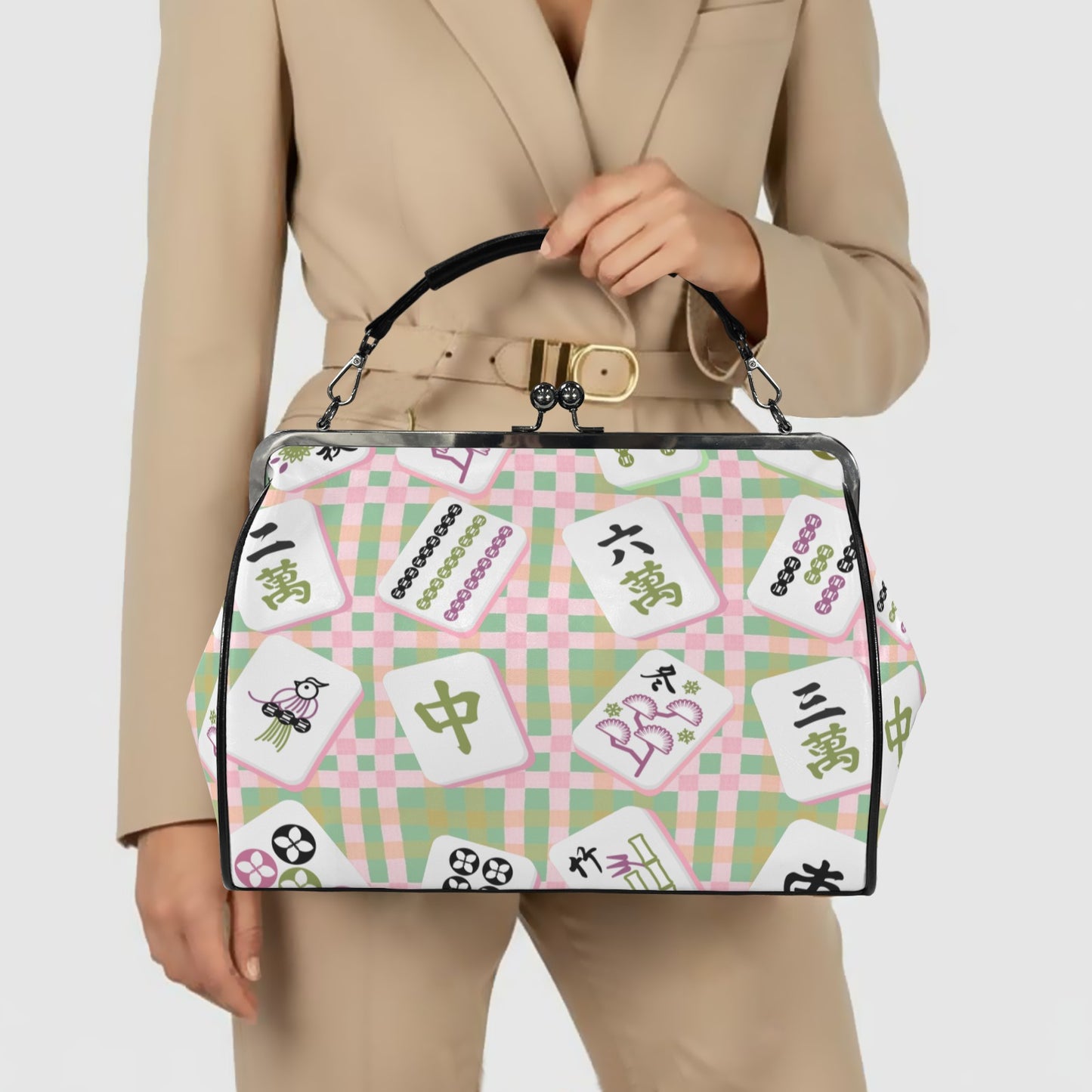 Mahjong Preppy Pastel Modern Kisslock Trendy Shoulder Bag Kisslock Crossbody Shoulder Bag - Splash of Color Co.