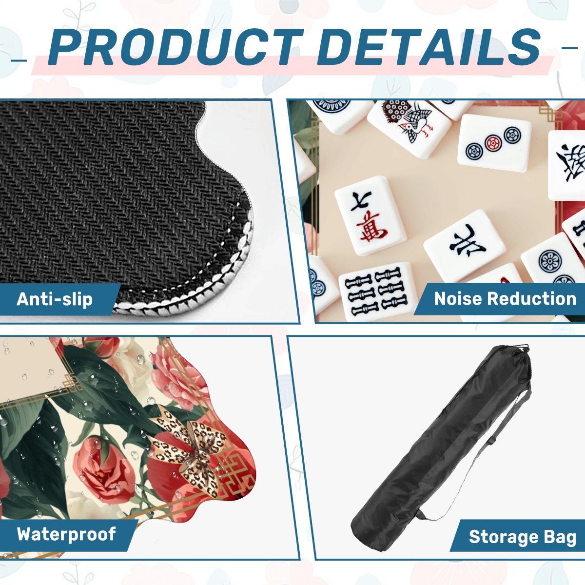 Floral Charleston Camellias Scalloped Mahjong Mat - Splash of Color Co.