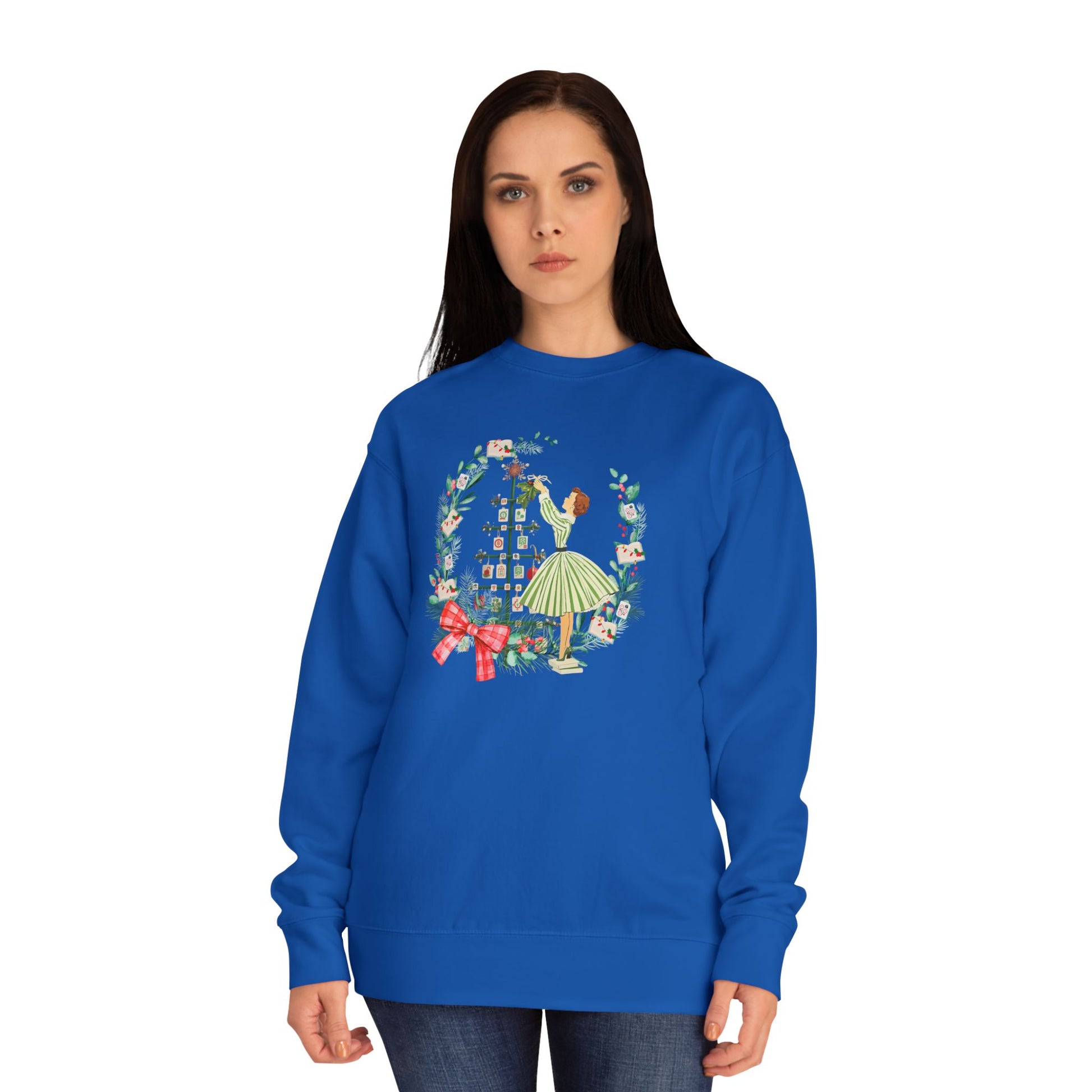 Mahjong Christmas Sweater, Vintage Holiday Wreath Sweatshirt, Books And Mahj Festive Apparel - Splash of Color Co.