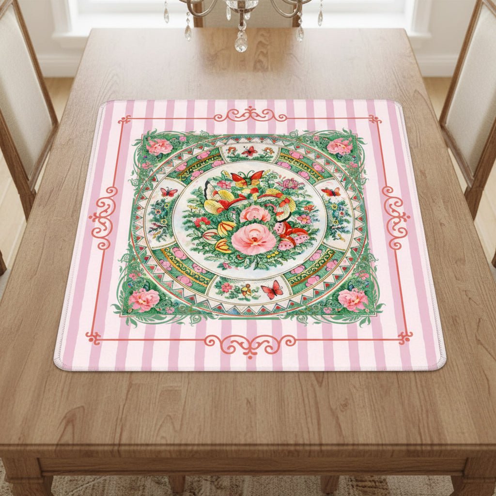 Vintage Chinese Rose Canton Chinoiserie Mahjong Mat - Splash of Color Co.