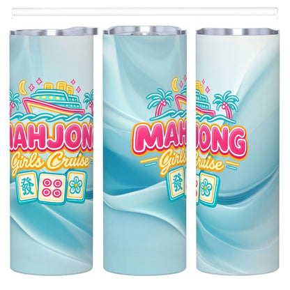 Mahjong Girls Cruise, 20oz Straight Stainless Steel Tumbler with Straw - Splash of Color Co.