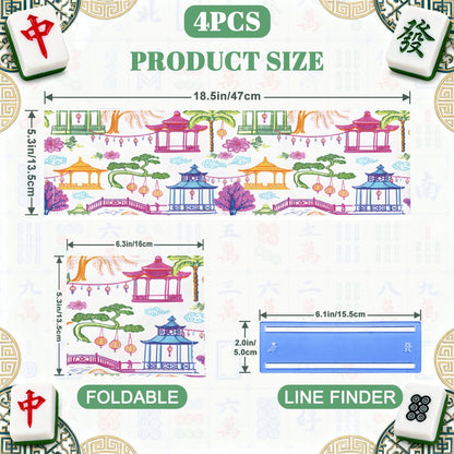 4 Mahjong Card Holder with Line Finder, Asian Chinoiserie Watercolor Pagodas - Splash of Color Co.