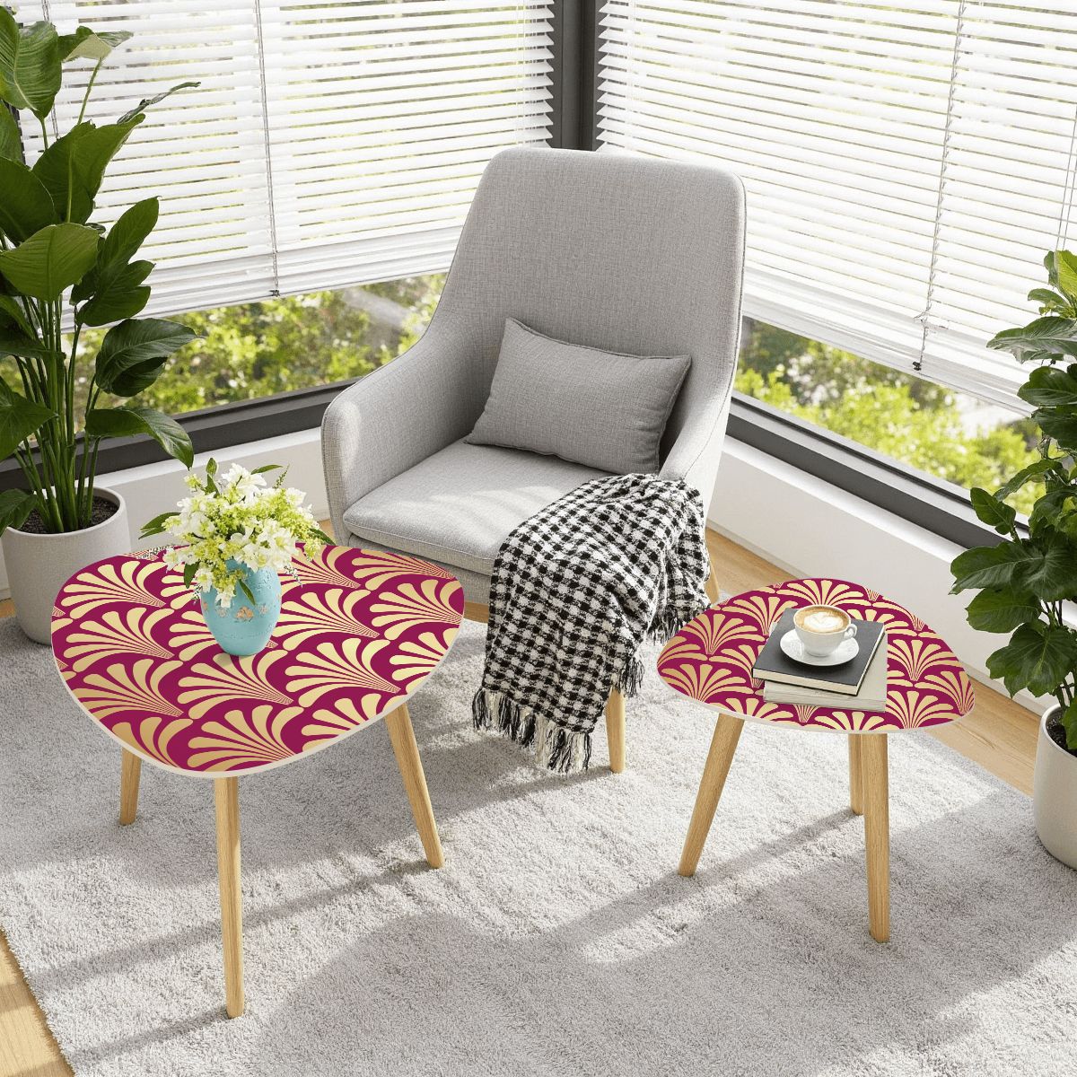 Art Deco Modern Nesting Tables In Burgundy And Gold - Splash of Color Co.