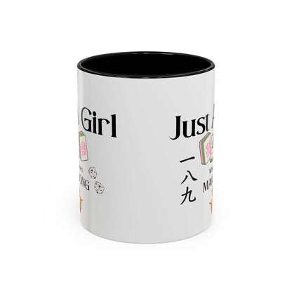 Mahjong Mug - "Just A Girl Who Loves Mahjong" Accent Coffee Mug - Splash of Color Co.