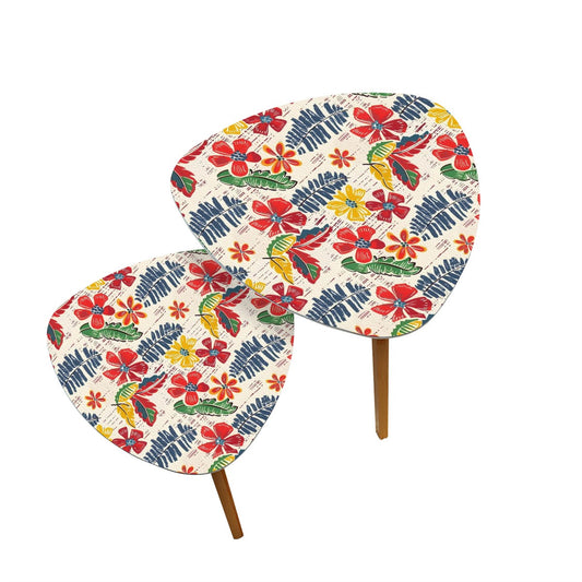Bold Floral Vintage Heritage Blue Yellow Green Modern Nesting Tables