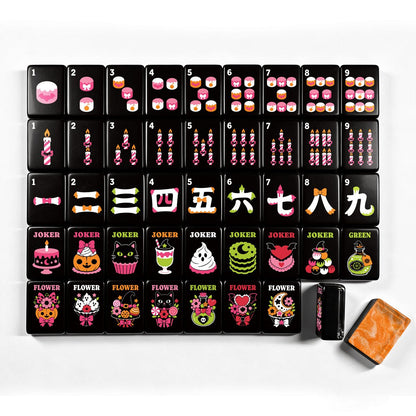 Orange Marbled Gothic Dessert Engraved Halloween Mahjong Tiles And Carry Case - Splash Of Mahj And Color Co.