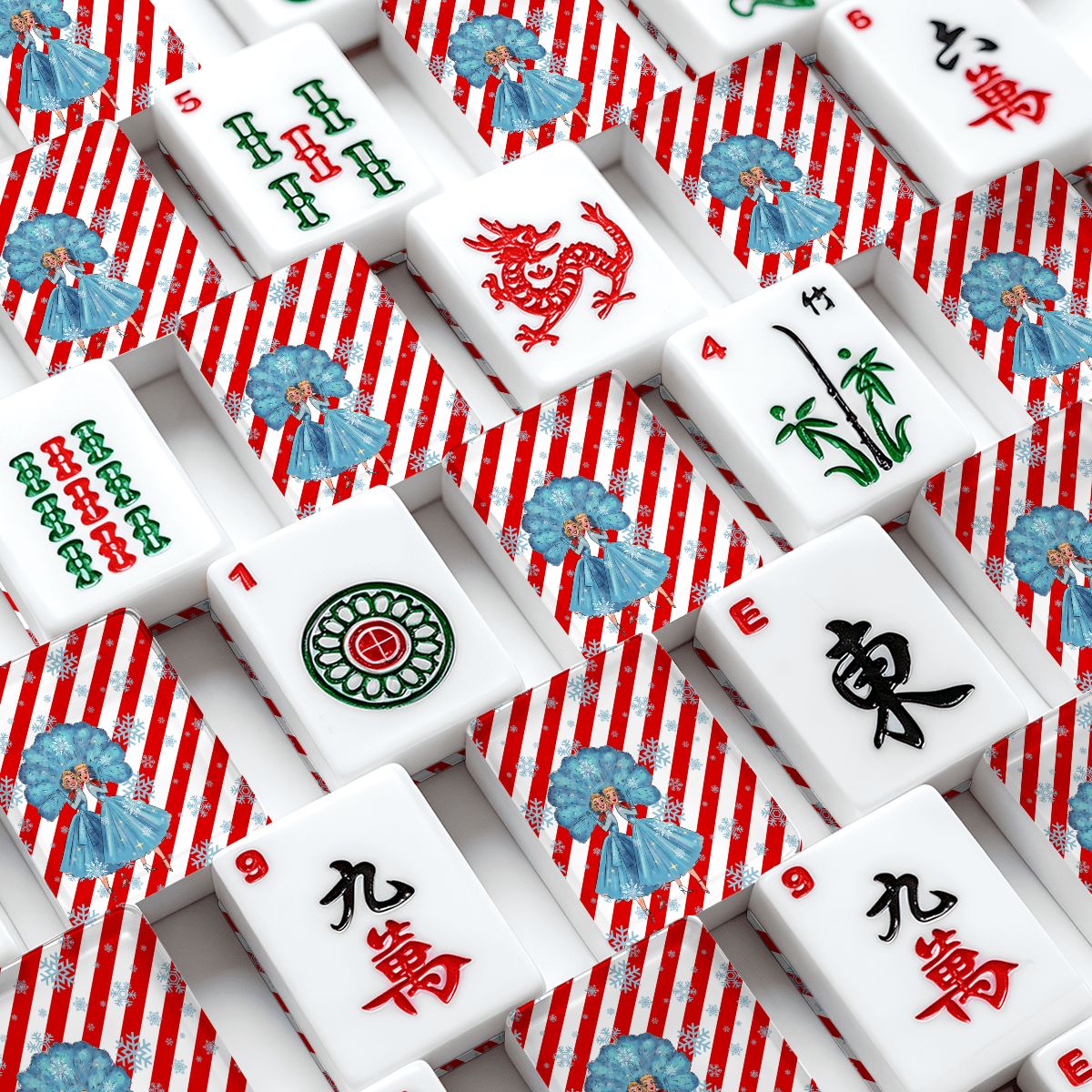 White Christmas Candy Cane Striped Sisters Sisters American Mahjong Tiles - Splash Of Mahj And Color Co.