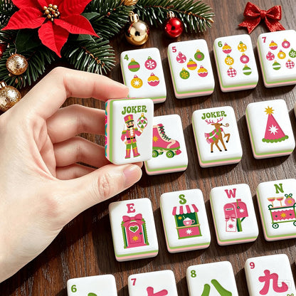 Preppy Modcentric Hot Pink And Aqua  Christmas Mahjong Tiles With Carry Case