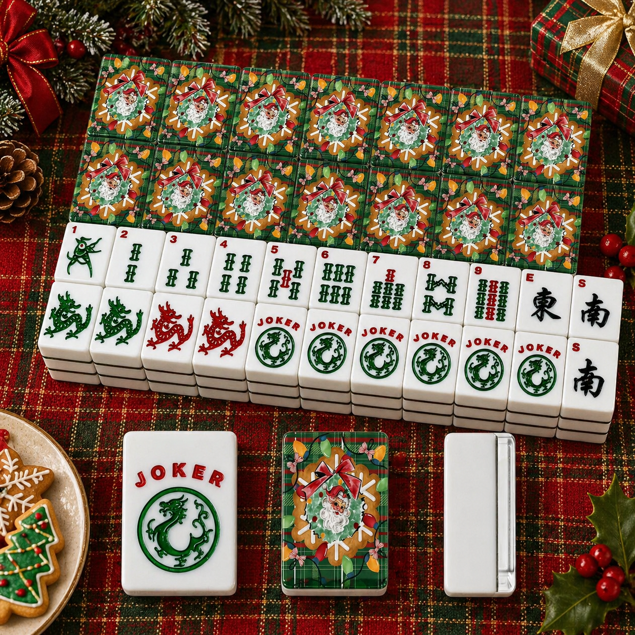 Jolly Nostalgic Santa Christmas American Mahjong Tiles And Carry Case Tote - Splash of Color Co.