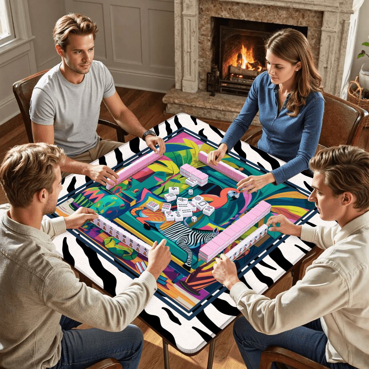 Wild Thang Animal Print Mahjong Mat 33"x33" (Ship Rolled up) - Splash of Color Co.