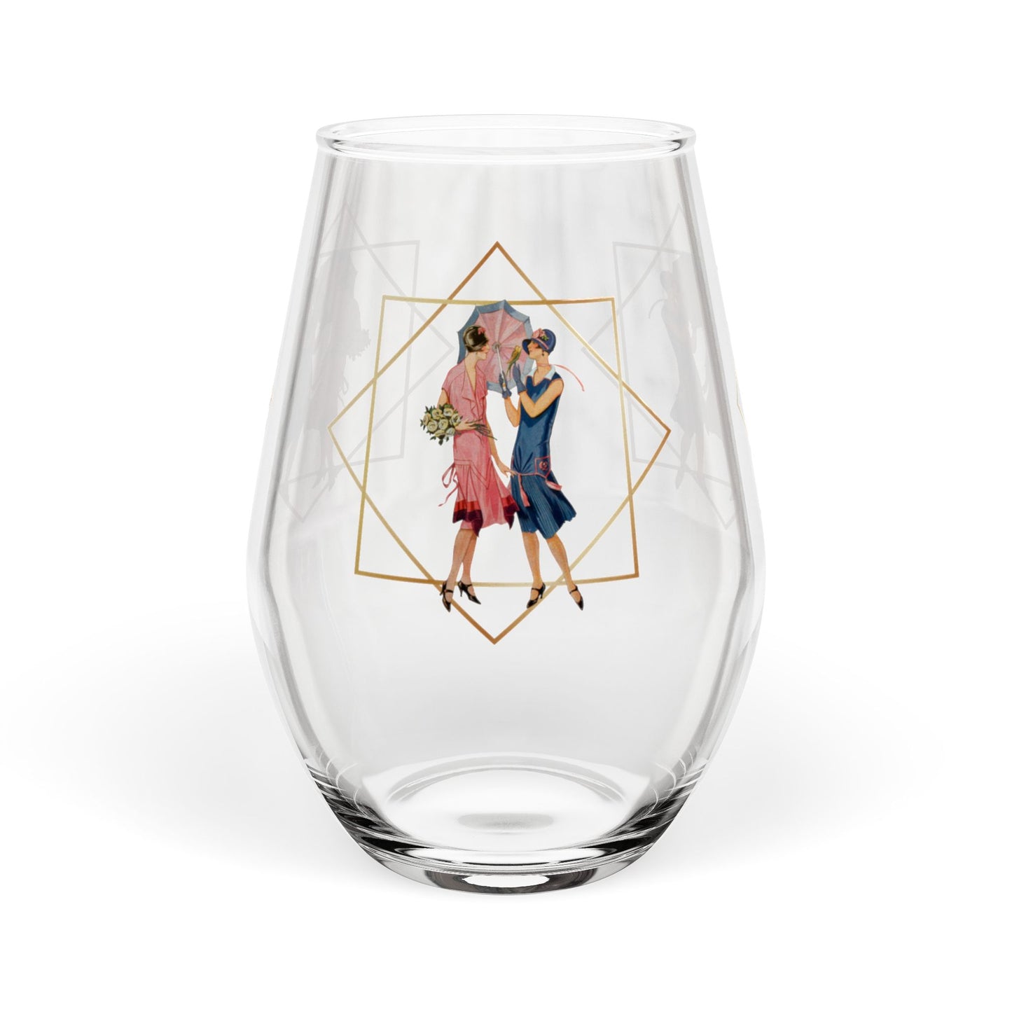 Art Deco Vintage Gold Gilded Stemless Wine Glass - Splash of Color Co.