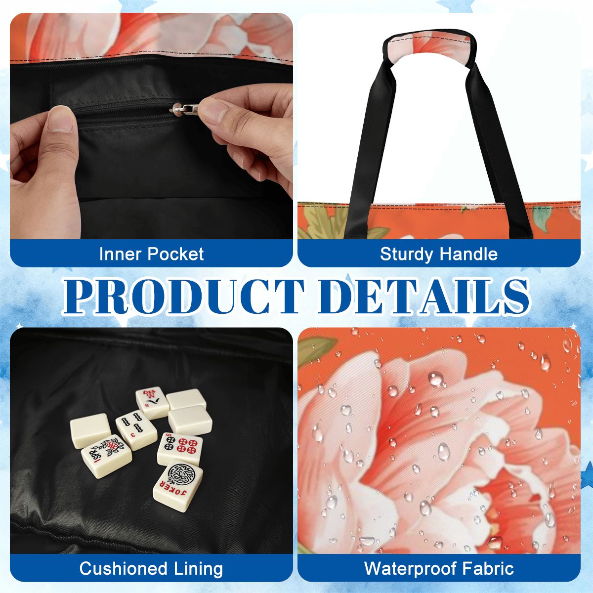 Orange Asian Blossom Bundle Mahjong Bag Set For Tiles And Racks - Splash of Color Co.