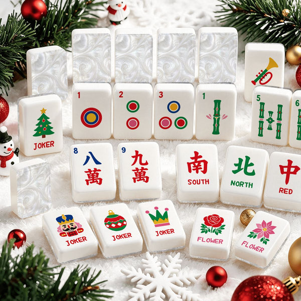 Mother Of Pearl Traditional Playful Workshop Christmas Mahjong Tiles And Carry Case