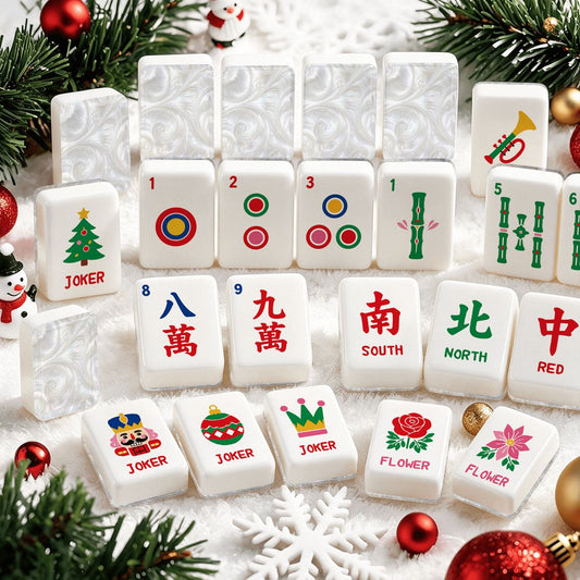 Mother Of Pearl Traditional Playful Workshop Christmas Mahjong Tiles And Carry Case - Splash Of Mahj And Color Co.
