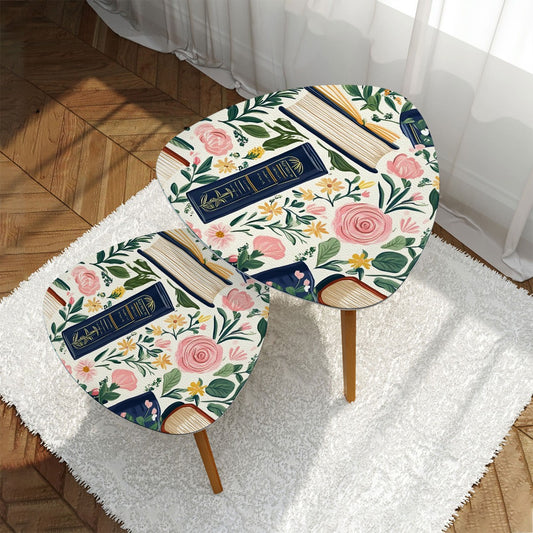 Cozy Book Nook Modern Floral Designed Book Lover Nesting Tables